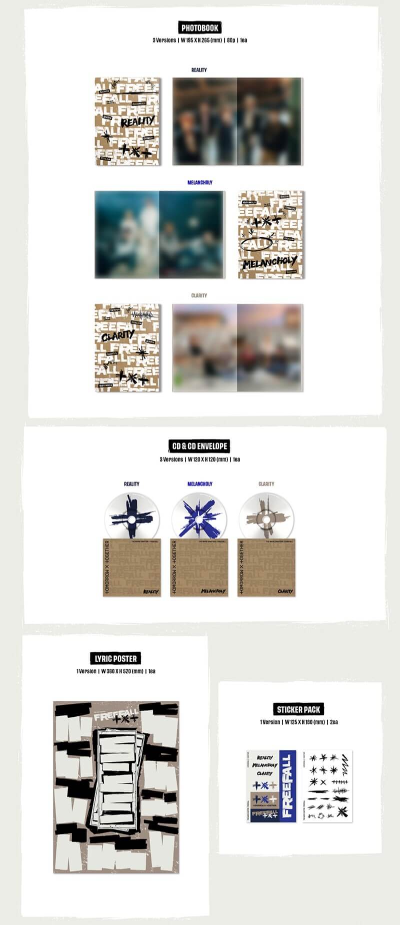 TXT 3rd Full Album The Name Chapter: FREEFALL Inclusions Photobook CD Envelope Lyric Poster Sticker Pack