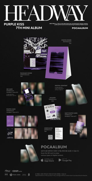 PURPLE KISS 7th Mini Album HEADWAY - POCA Version Inclusions: Package Cover, Photo Stand, QR Card, Photocard, Unit Photocard, Stickers, User Guide