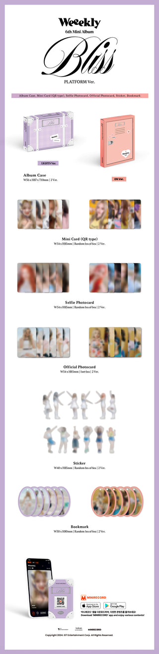 Weeekly 6th Mini Album Bliss - Platform Version Inclusions: Album Case, Mini Card (QR Type), Selfie Photocard, Official Photocard Set, Sticker, Bookmark
