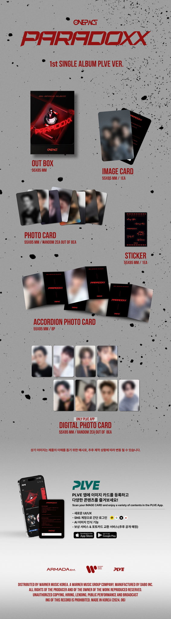 ONE PACT 1st Single Album PARADOXX - PLVE Version Inclusions: Out Box, Image Card, Photocards, Stickers, Accordion Photocard, PLVE App Only Digital Photocards