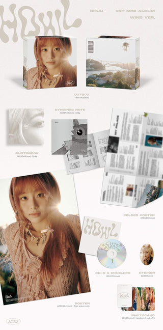 Chuu 1st Mini Album Howl WIND Inclusions Out Box Photobook Synopsis Note CD Envelope Photocards Sticker Folded Poster 1st Press Poster