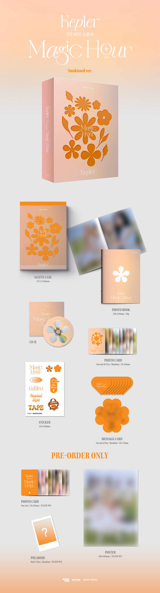 Kep1er Magic Hour Sunkissed Ver. Inclusions Sleeve Case Photobook CD Photocards Sticker Message Card Pre-order Photocard Set Poster Limited Polaroid 
