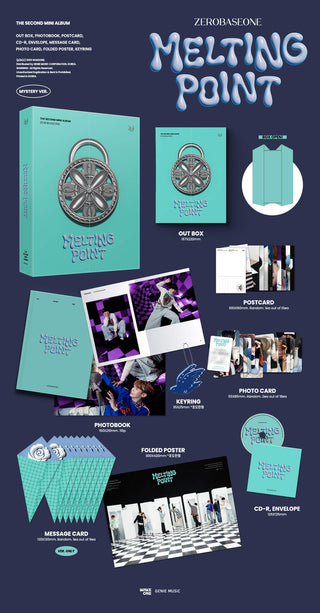 ZEROBASEONE MELTING POINT MYSTERY Version Inclusions Out Box Photobook CD Envelope Postcard Photocards Message Card 1st Press Keyring Folded Poster