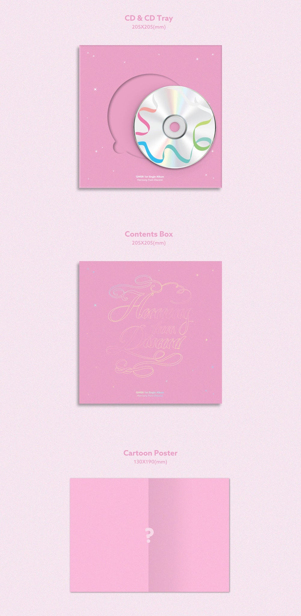 QWER 1st Single Album Harmony from Discord Inclusions: CD & Tray, Contents Box, Cartoon Poster