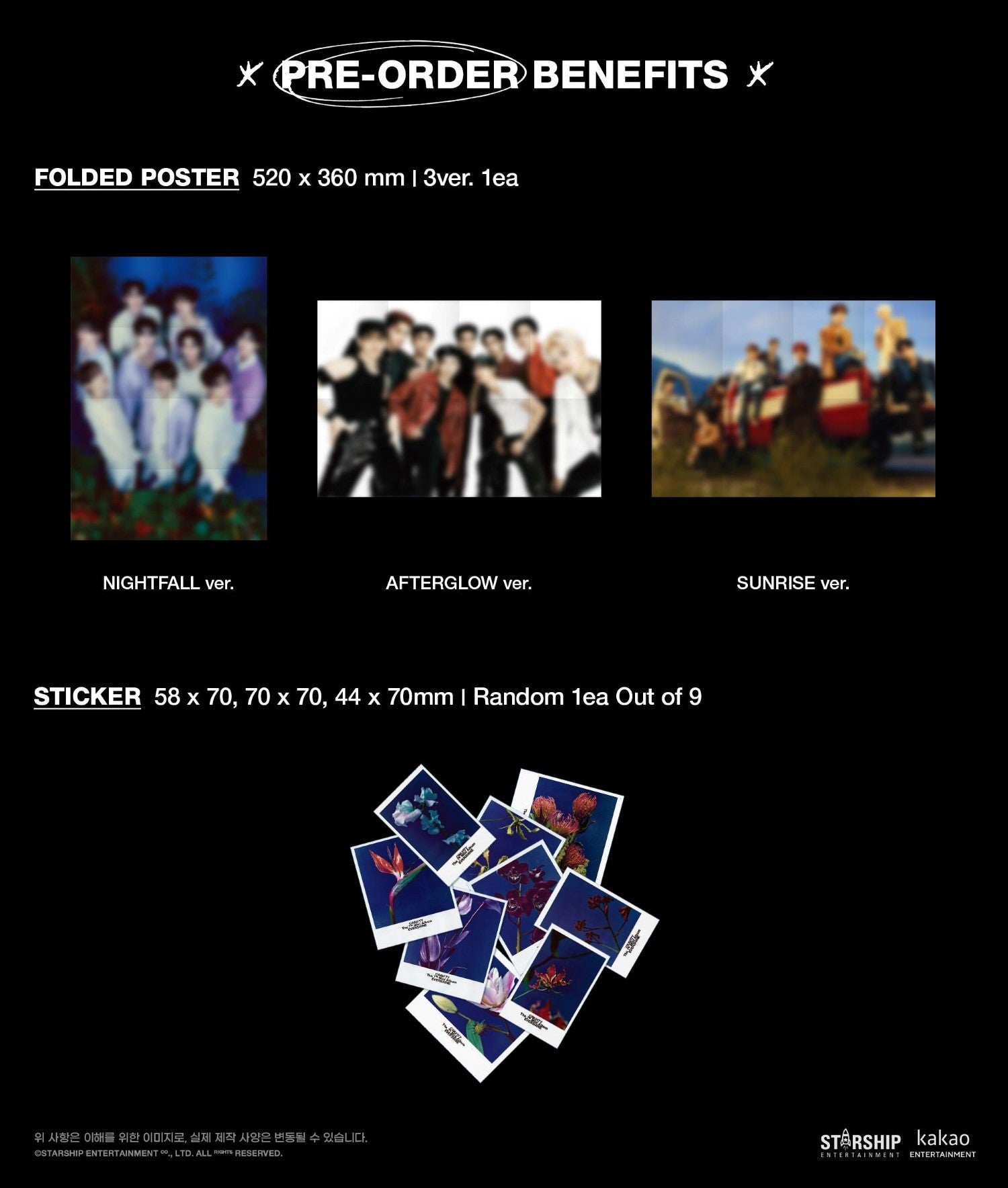 CRAVITY 7th Mini Album EVERSHINE - NIGHTFALL / AFTERGLOW / SUNRISE Version Pre-order Inclusions Folded Poster Sticker