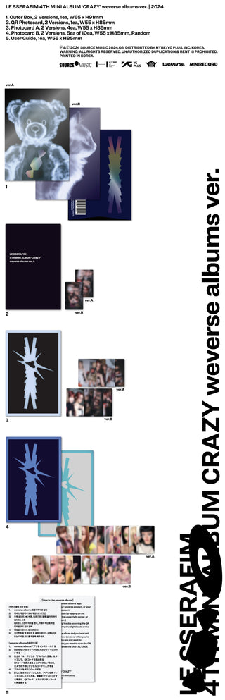 LE SSERAFIM 4th Mini Album CRAZY - Weverse Albums Version Inclusions: Outer Box, QR Photocard, Photocard A, Photocard B, User Guide