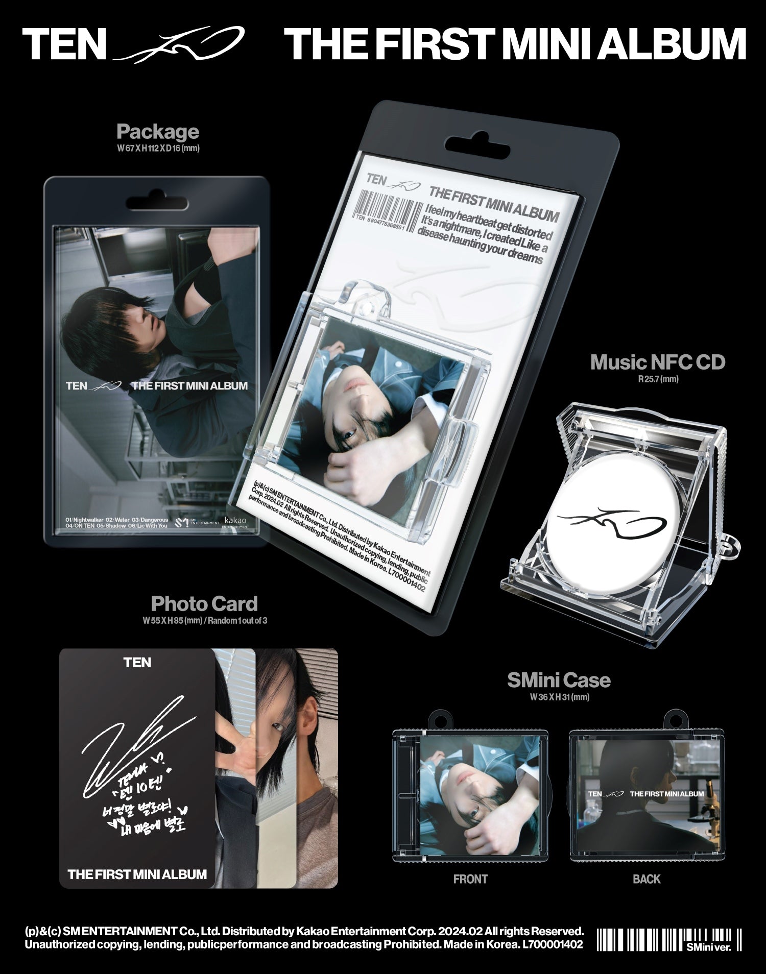Ten (NCT) 1st Mini Album TEN - SMini Version Inclusions Package SMini Case Music NFC CD Photocard Ball Chain