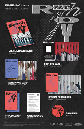 WHIB 3rd Single Album Rush of Joy - RISING Version Inclusions: Album Package, QR Photocard, Selfie Photocards, Official Photocards, Sticker, Track List, User Guide