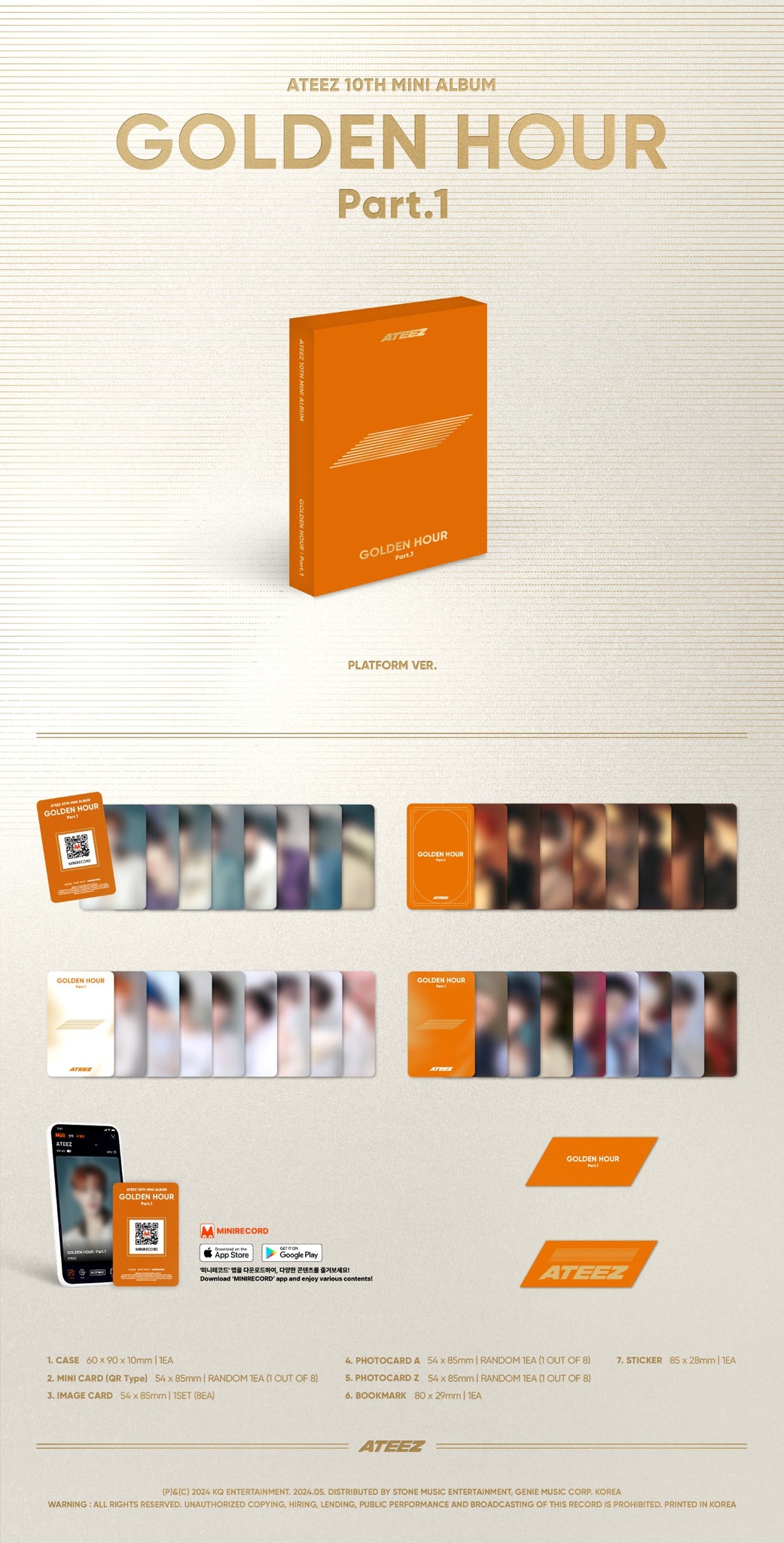 ATEEZ 10th Mini Album GOLDEN HOUR : Part.1 - Platform Version Inclusions: Case, Mini Card (QR Type), Image Card Set, Photocard A, Photocard Z, Bookmark, Sticker