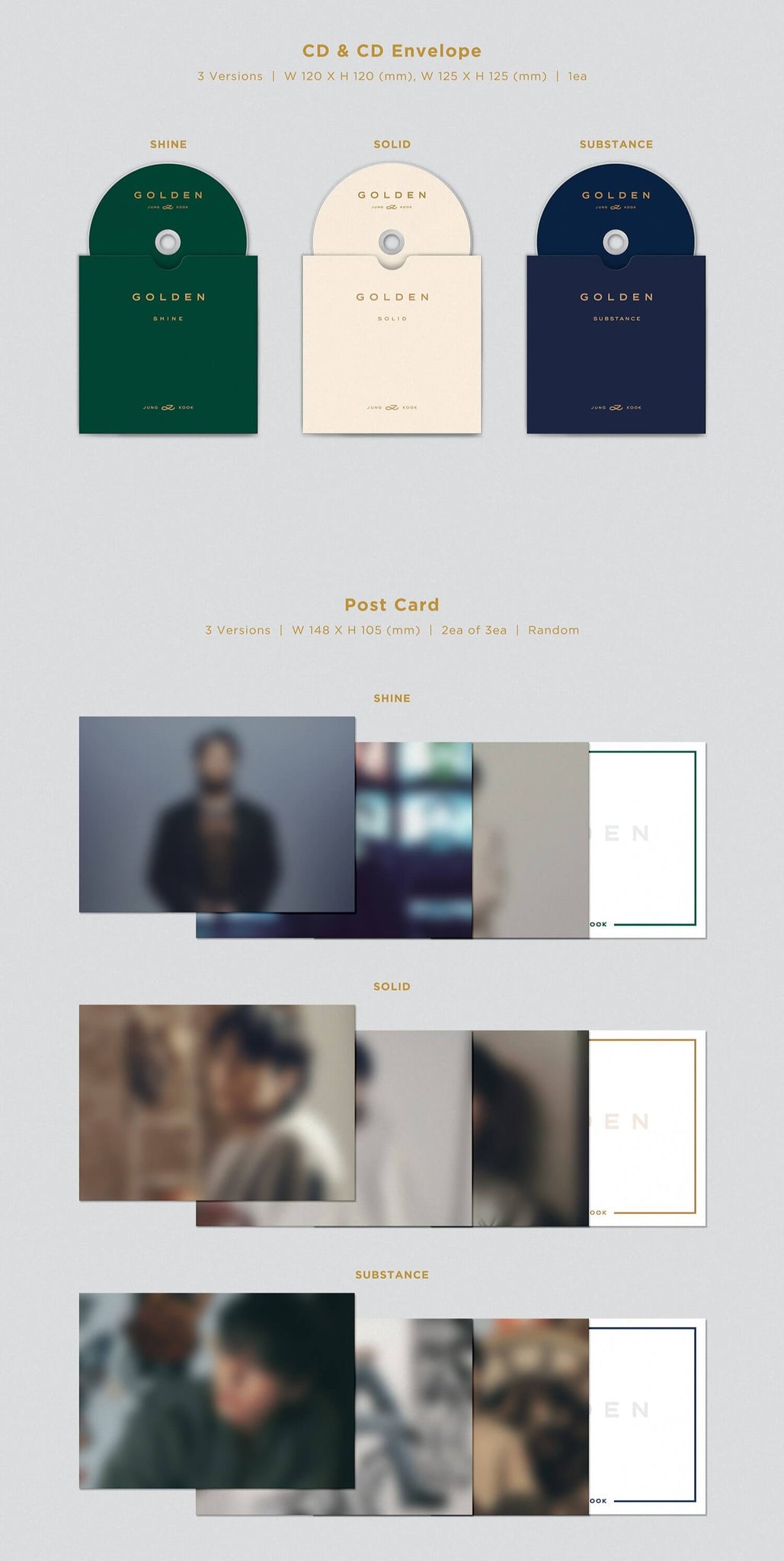 Jung Kook Solo Album GOLDEN Inclusions CD Envelope Postcards