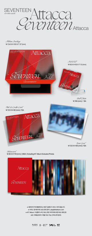 SEVENTEEN 9th Mini Album Attacca (Reissue) - KiT Version Inclusions: Album Package, AiR-KiT, Ball Chain, Title & Credit Card, Postcard, Photocard Set