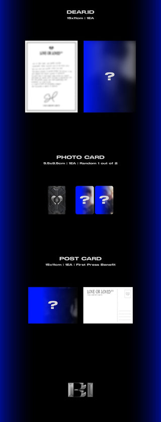 B.I EP Album Love or Loved Part.2 - Photobook Version Inclusions Dear.ID Photocard 1st Press Postcard