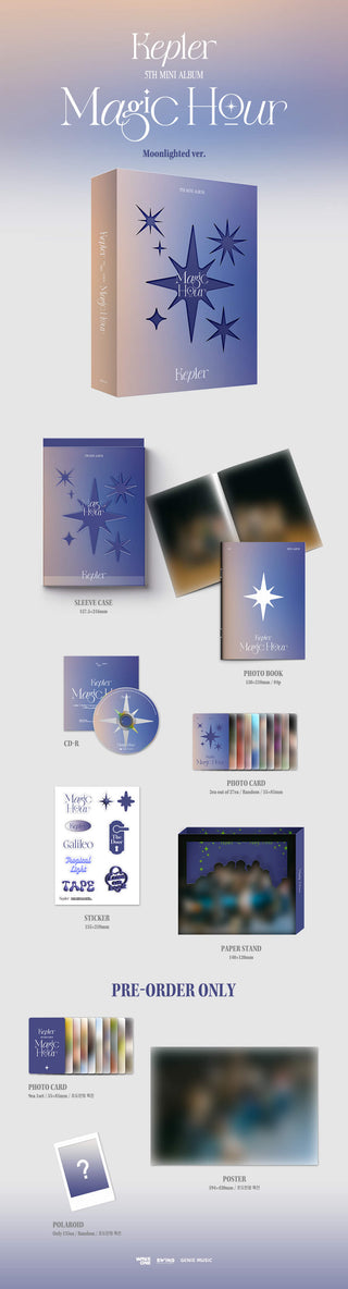 Kep1er Magic Hour Moonlighted Ver. Inclusions Sleeve Case Photobook CD Photocards Sticker Paper Stand Pre-order Photocard Set Poster Limited Polaroid 
