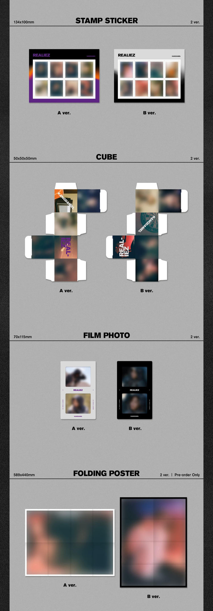 Kang Daniel 4th Mini Album REALIEZ Inclusions Stamp Sticker Cube Film Photo Pre-order Only Folding Poster