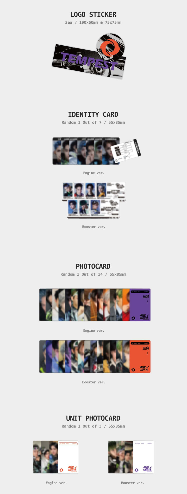 TEMPEST 1st Single Album 폭풍 속으로 Inclusions Logo Sticker Identity Card Photocard Unit Photocard