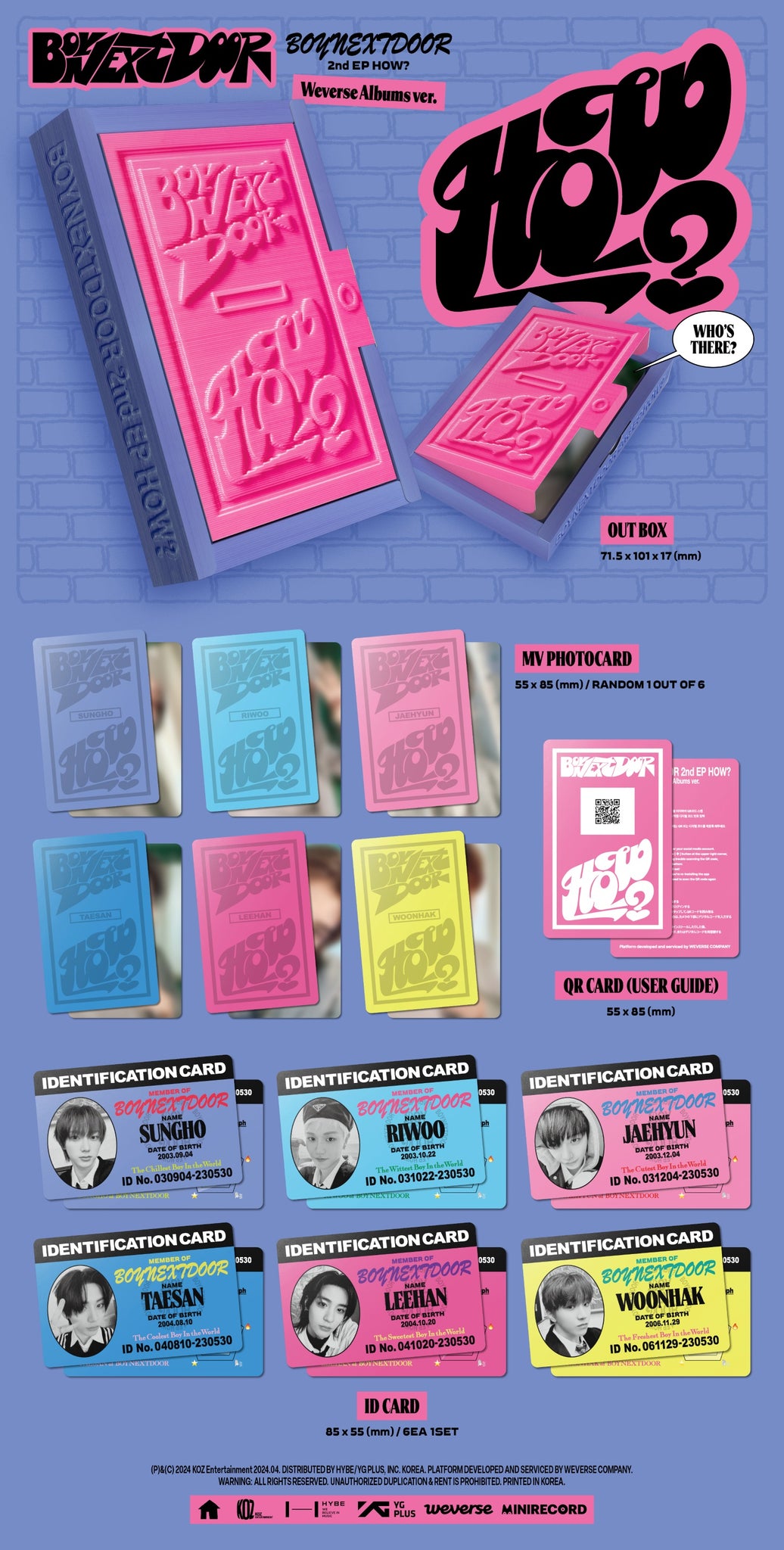 BOYNEXTDOOR 2nd EP Album HOW? - Weverse Albums Version Inclusions: Out Box, QR Card (User Guide), MV Photocard, ID Card Set