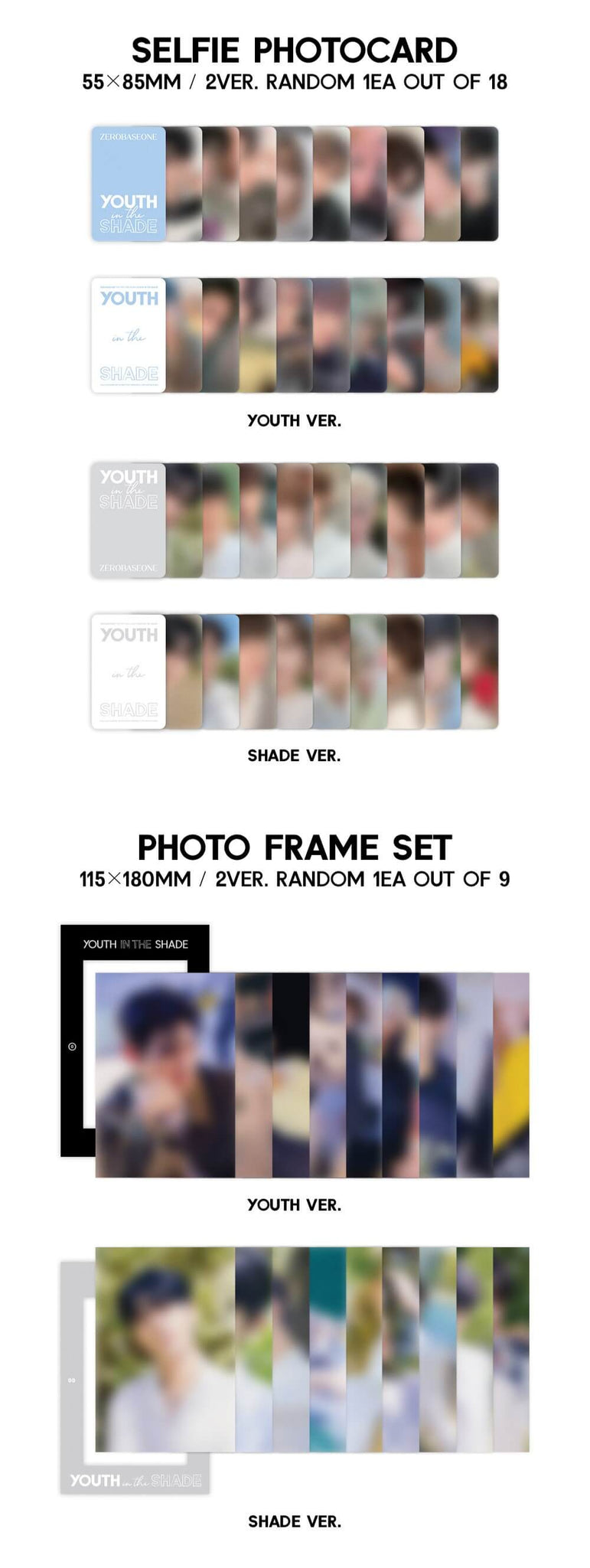 ZEROBASEONE YOUTH IN THE SHADE Inclusions Selfie Photocard Photo Frame Set