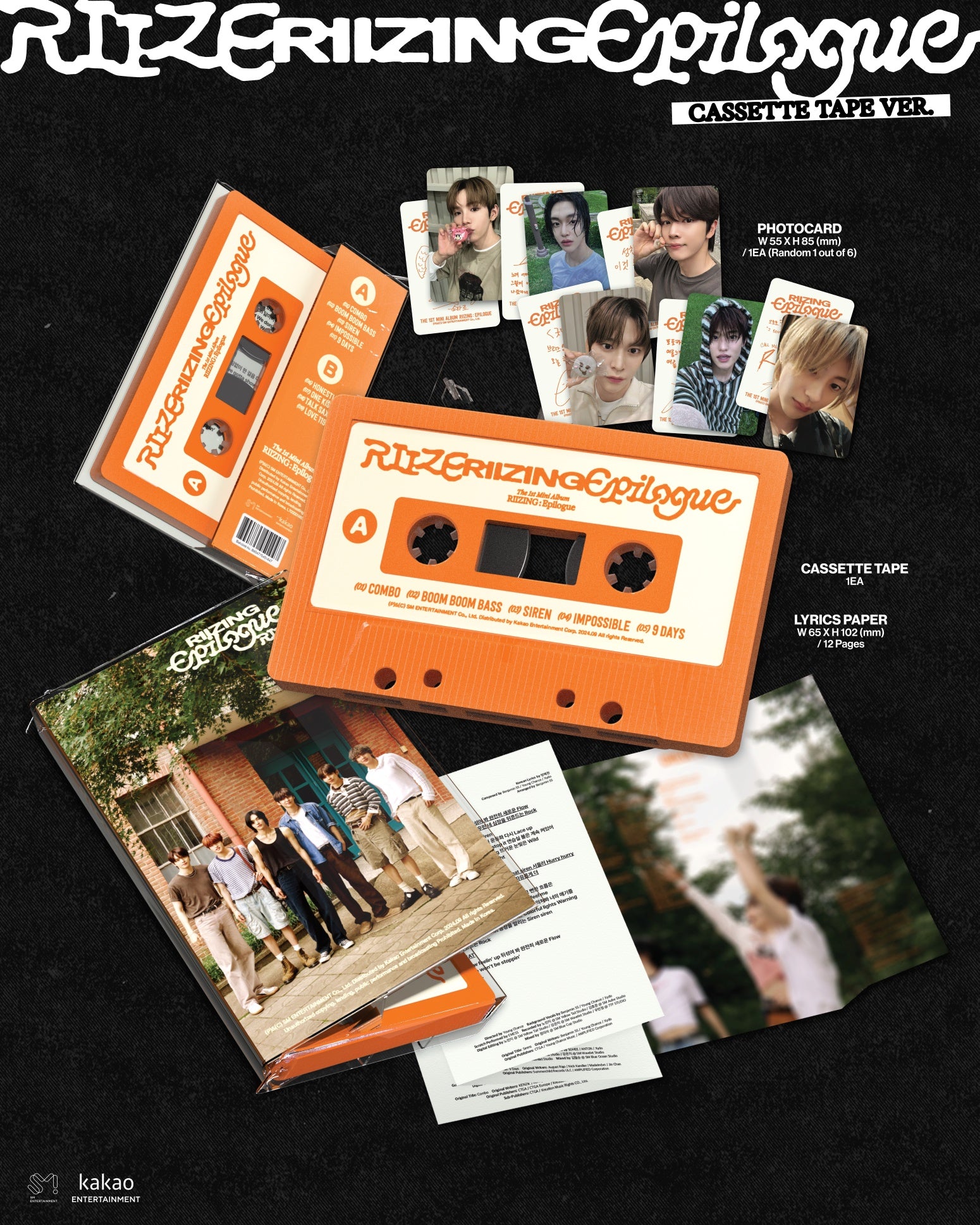 RIIZE 1st Mini Album Repackage RIIZING : Epilogue - Cassette Tape Version Inclusions: Lyrics Paper, Cassette Tape, Photocard