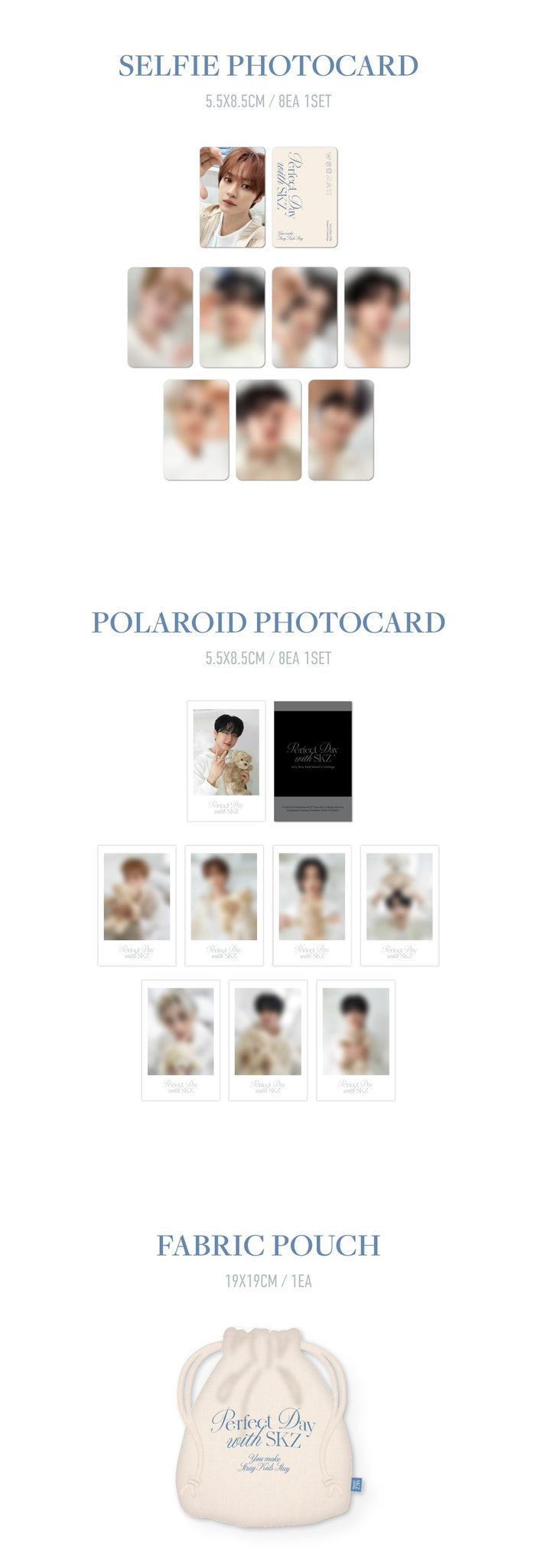 Perfect Day with SKZ Inclusions Selfie Photocards Polaroid Photocards Fabric Pouch