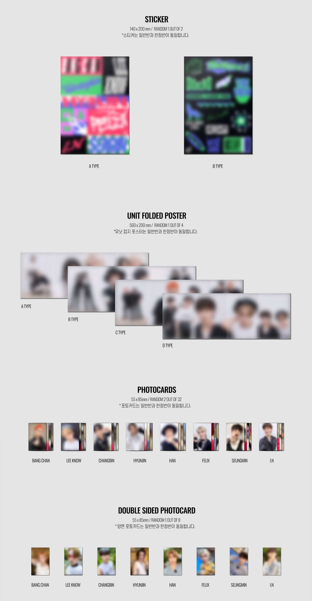 Stray Kids NOEASY Limited Edition Inclusions Sticker Unit Folded Poster Photocards Double-sided Photocard