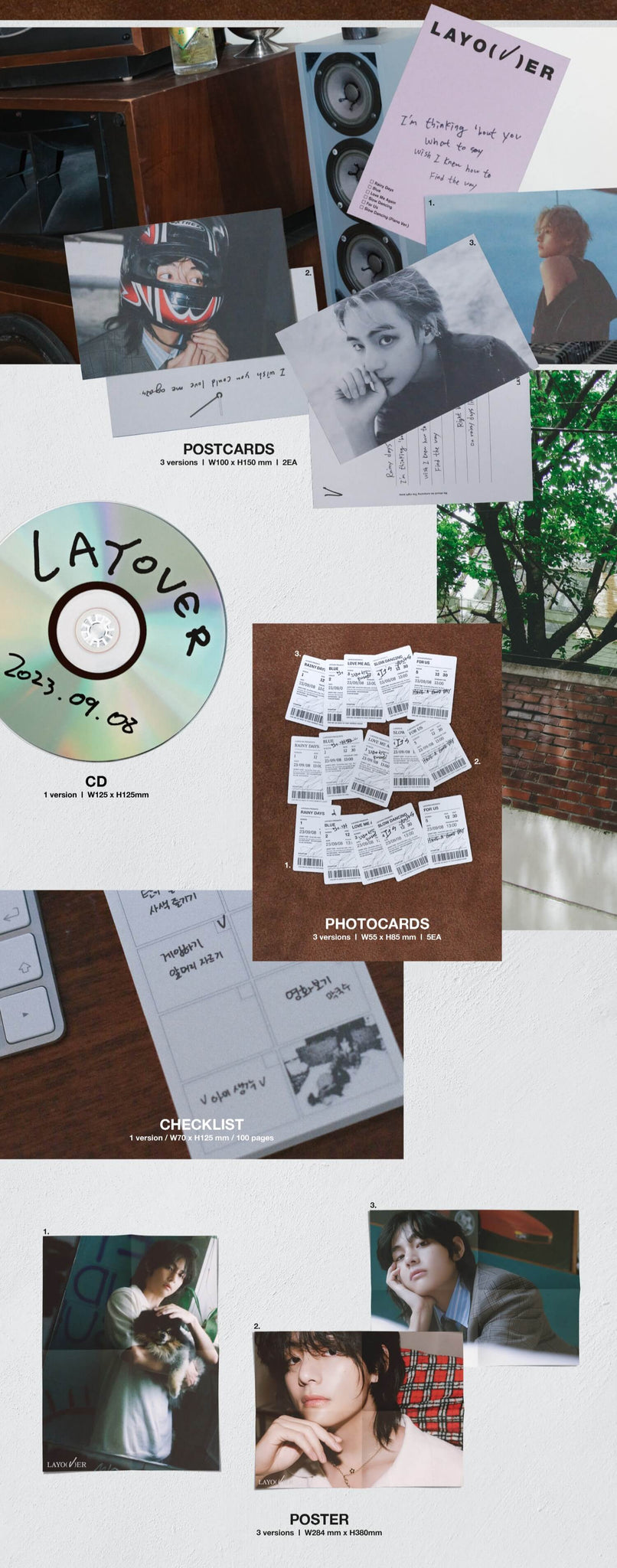  V Solo Album Layover Inclusions Postcards CD Photocards Checklist Folded Poster