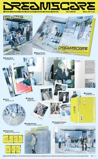 NCT DREAM 4th Full Album DREAMSCAPE - REAL CITY Version Inclusions: Sleeve Cover, Photobook, CD, Polaroid, Envelope, Thanks To Poster, Folded Poster, Photocard