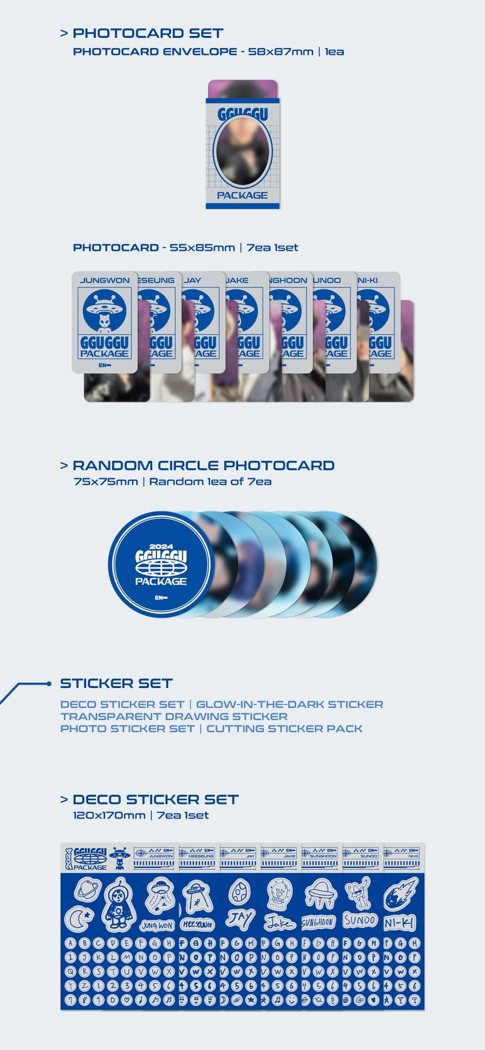 ENHYPEN 2024 GGU GGU PACKAGE Inclusions Photocard Set Envelope Circle Photocard Deco Sticker Set