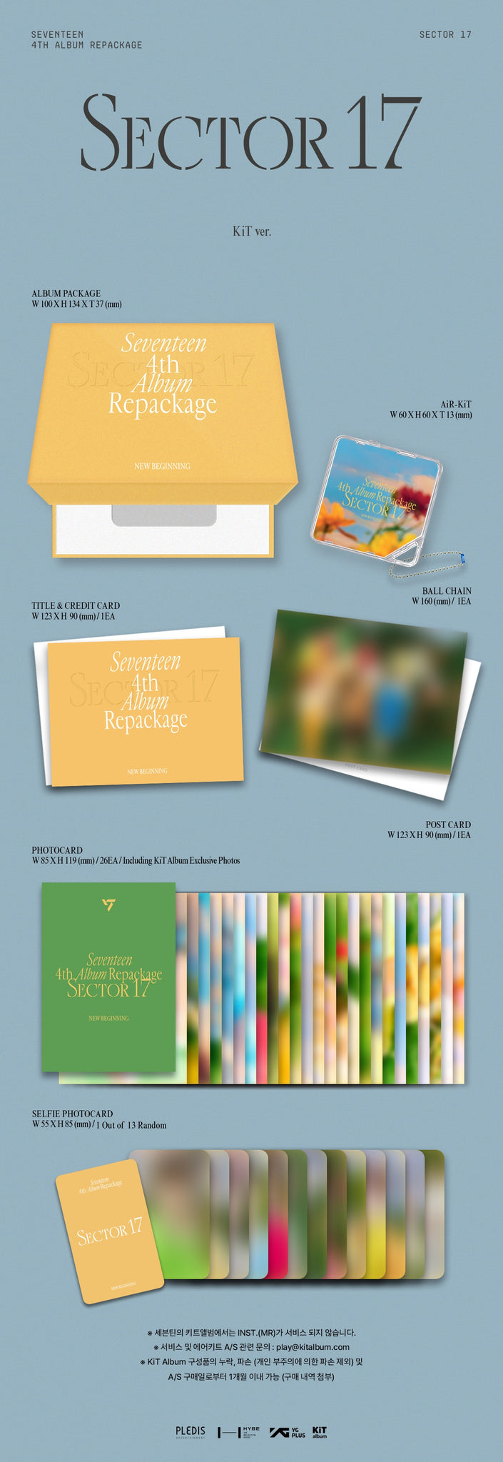 SEVENTEEN 4th Full Album Repackage SECTOR 17 (Reissue) - KiT Version Inclusions: Album Package, AiR-KiT, Title & Credit Card, Postcard, Photocard Set, Selfie Photocard