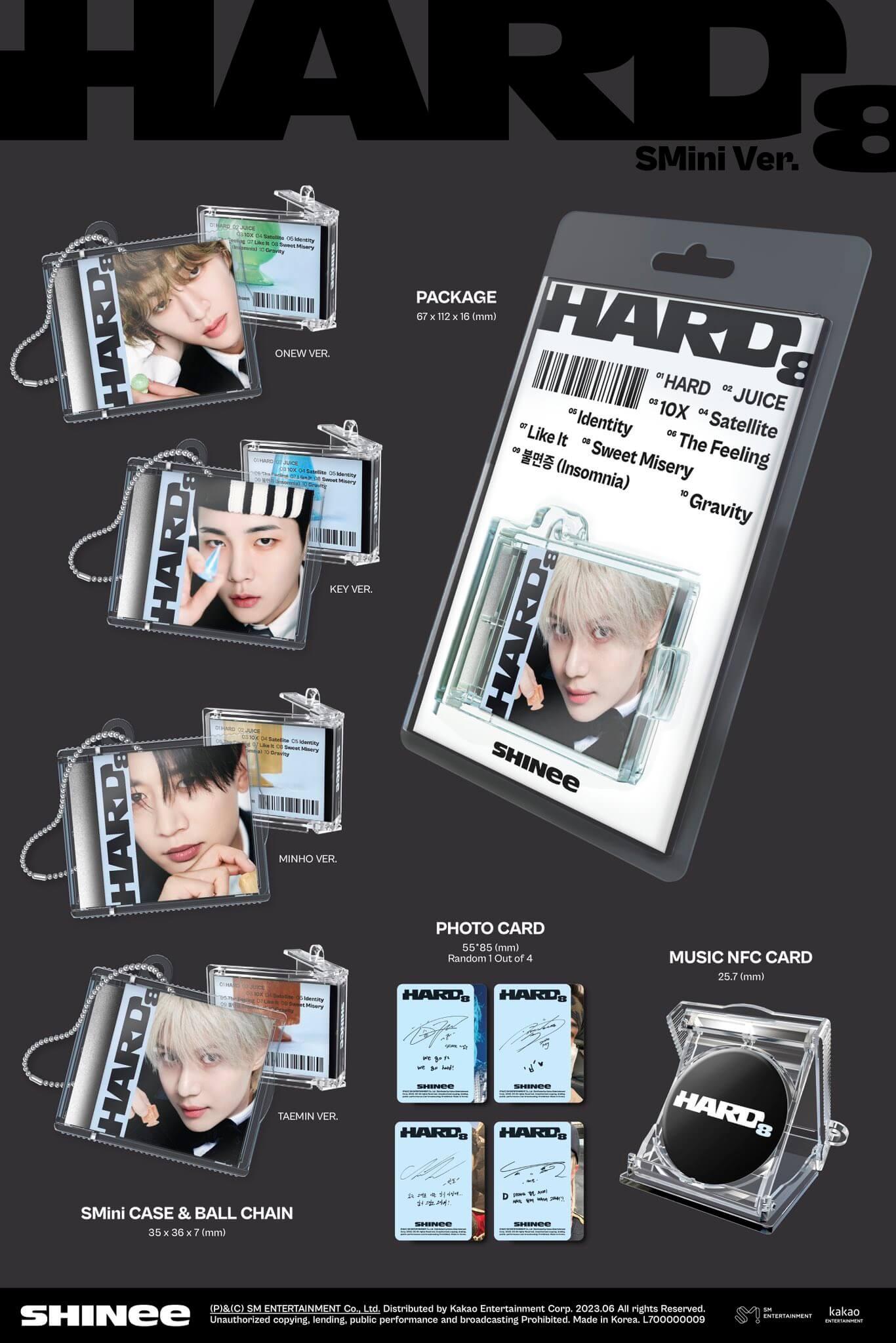 SHINee 8th Full Album HARD - SMini Version Inclusions Package SMini Case & Ball Chain Music NFC Card Photocard
