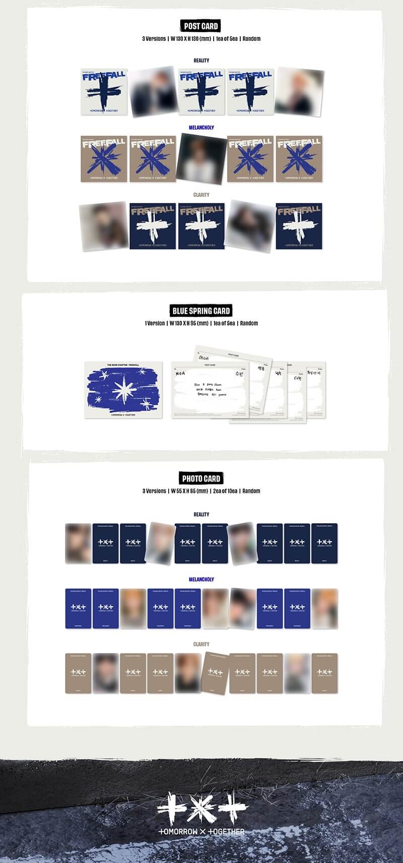 TXT 3rd Full Album The Name Chapter: FREEFALL Inclusions Postcard Blue Spring Card Photocards