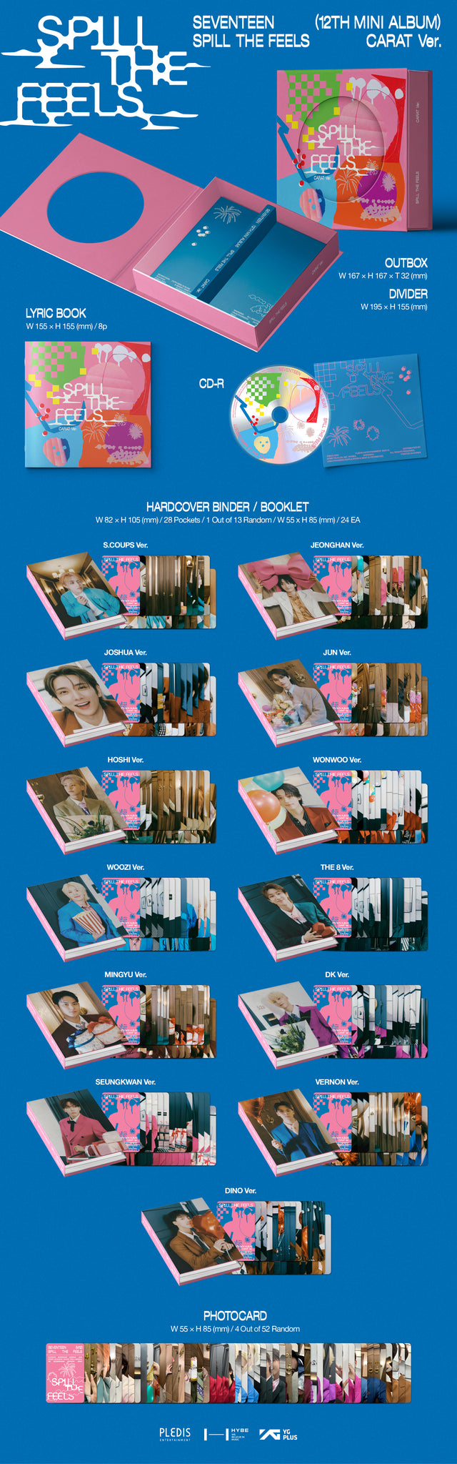 SEVENTEEN 12th Mini Album SPILL THE FEELS - Carat Version Inclusions: Out Box, Divider, Hardcover Binder, Booklet, Lyric Book, CD, Photocards