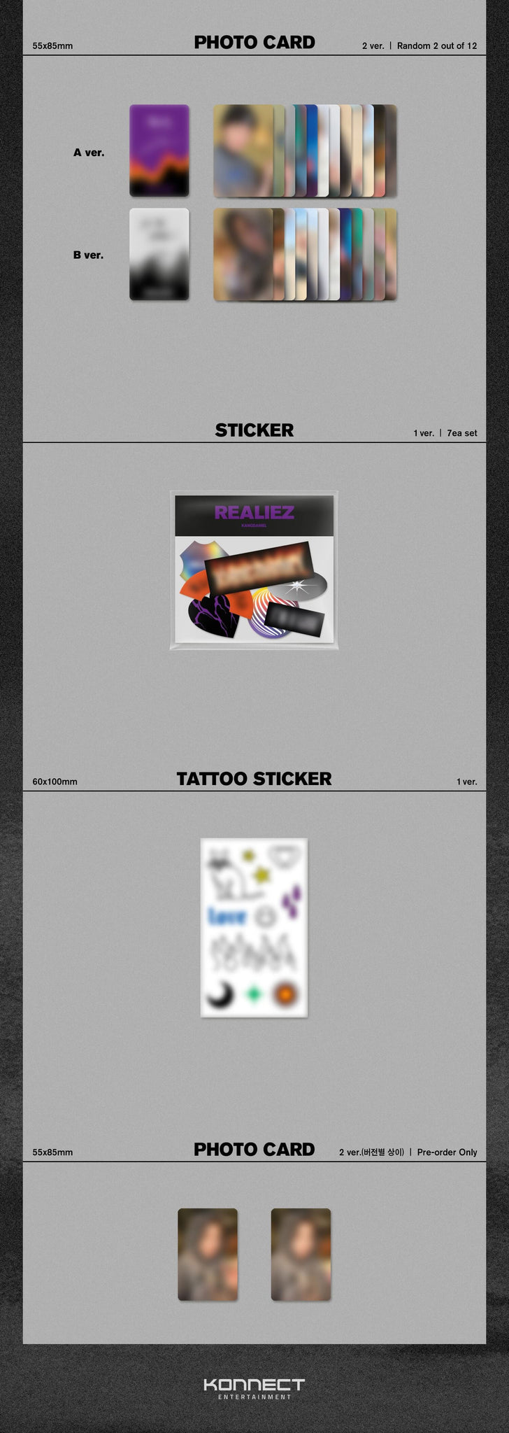 Kang Daniel 4th Mini Album REALIEZ Inclusions Photocards Sticker Set Tattoo Sticker Pre-order Only Photocard