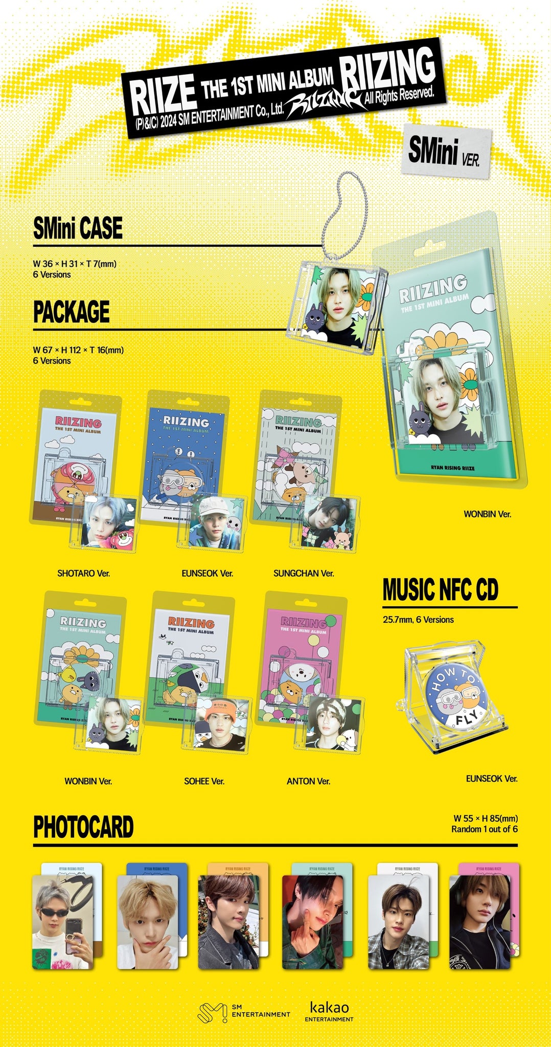 RIIZE 1st Mini Album RIIZING - SMini Version Inclusions: Package, SMini Case, Music NFC CD, Photocard, Ball Chain