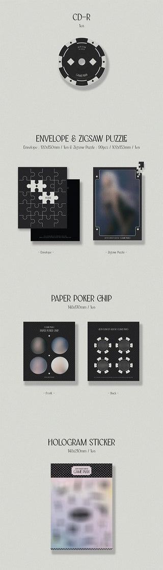 Jeon Somi EP Album GAME PLAN - Black Version Inclusions CD Envelope + Zigsaw Puzzle Paper Poker Chip Hologram Sticker