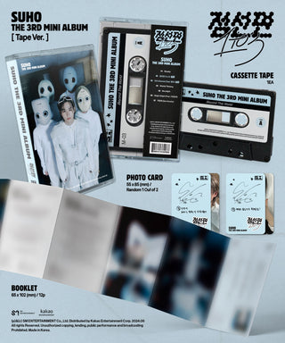 Suho (EXO) 3rd Mini Album 점선면 (1 to 3) - Tape Version Inclusions: Cover, Booklet (65 x 102 mm, 12 pages), Cassette Tape, Photocard (random 1 out of 2)
