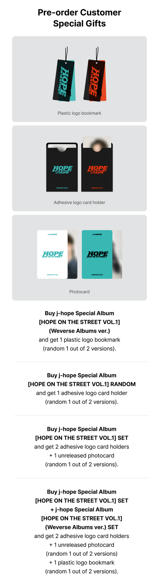 j-hope (BTS) Special Album HOPE ON THE STREET VOL.1 Weverse Pre-order Inclusions Adhesive Logo Card Holder Photocard