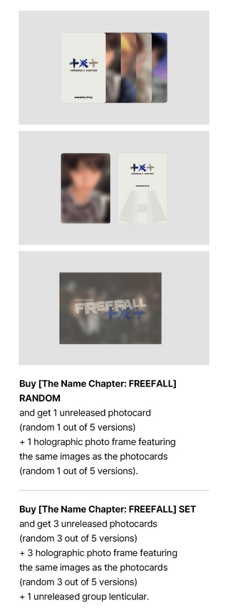 TXT 3rd Full Album The Name Chapter: FREEFALL Weverse Pre-order Photocard Holographic Photo Frame Group Lenticular