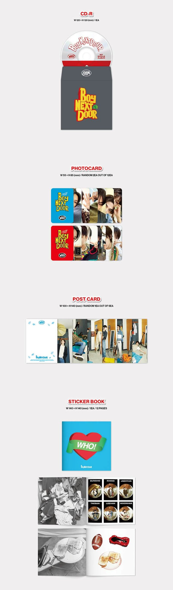 BOYNEXTDOOR WHO! - Crunch Version Inclusions CD Photocard Postcard Sticker Book