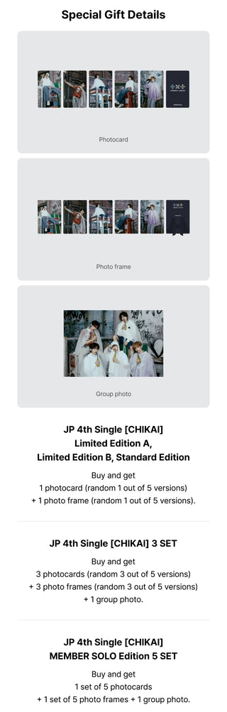 TXT 4th Japanese Single Album CHIKAI Weverse Pre-order Benefits: Photocard, Photo Frame, Group Photo