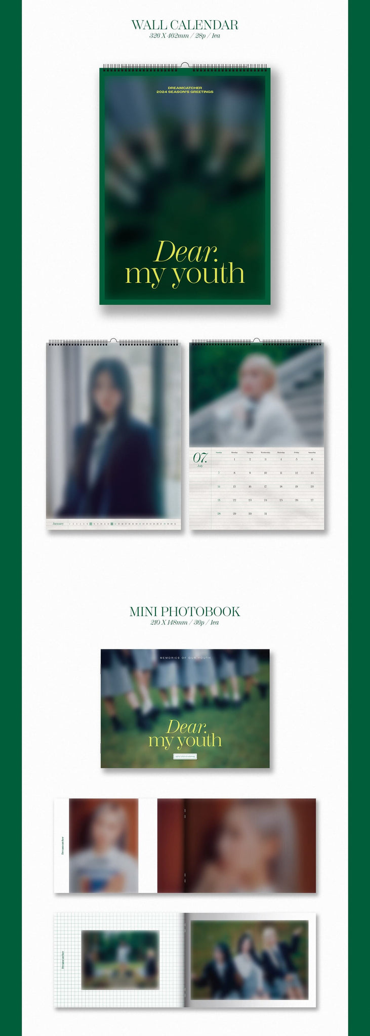 Dreamcatcher 2024 Season's Greetings Dear. my youth Version Inclusions Wall Calendar Mini Photobook