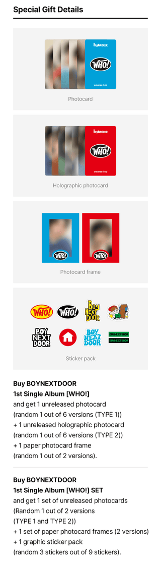 BOYNEXTDOOR WHO! Weverse Pre-order Benefit Photocard Holographic Photocard Photocard Frame Sticker Pack