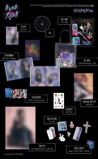 Lee Chae Yeon HUSH RUSH INFLUENCER Version Inclusions Out Box PVC Bag Photobook CD Sticker Collection Bag Charm Photocards Flyer Folding Poster 1st Press Only Poster