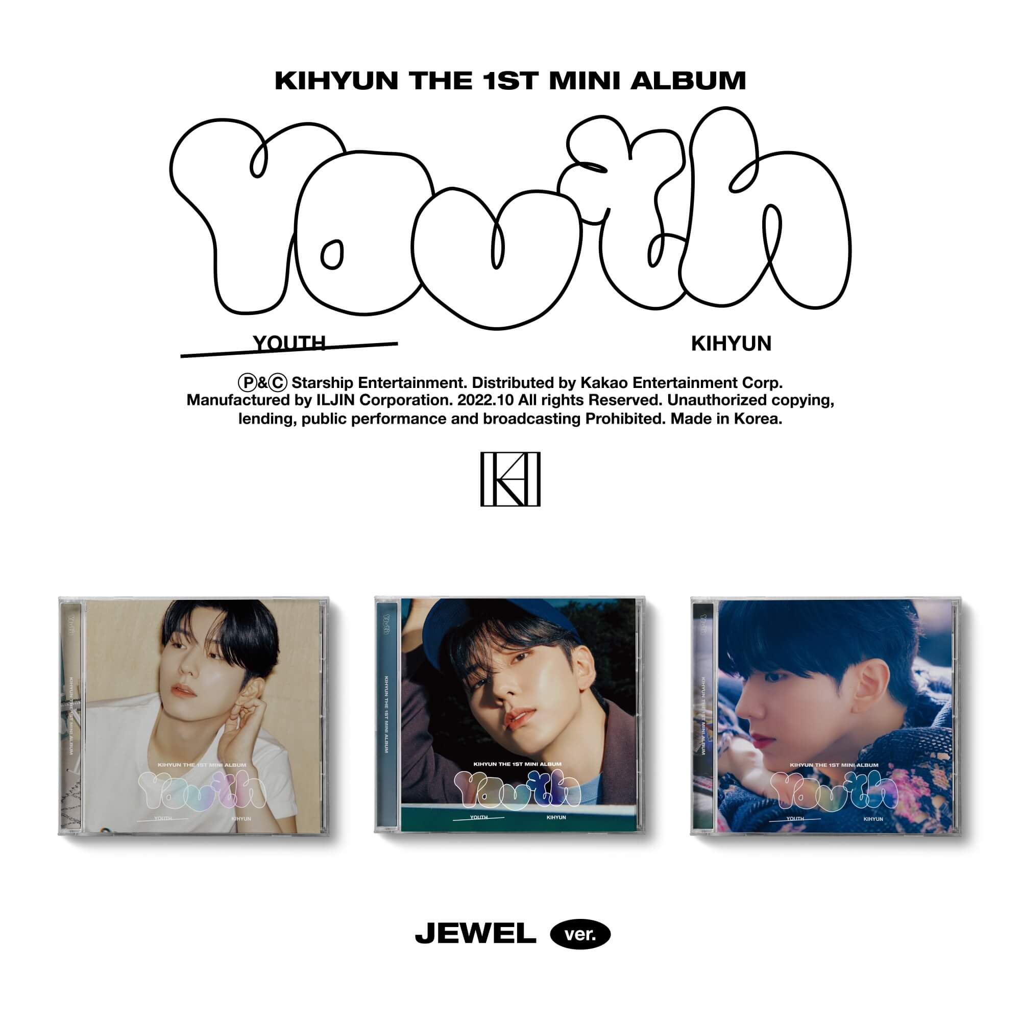 Kihyun 1st Mini Album YOUTH (Jewel Version) - ver.1 / ver.2 / ver.3 Version + Starship Square Benefit