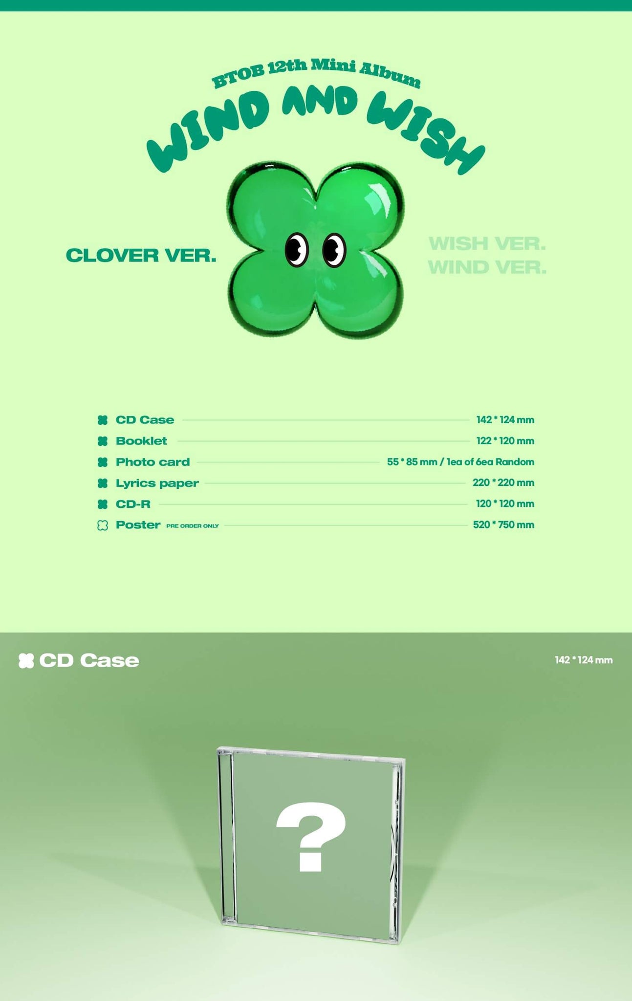 BTOB WIND AND WISH - CLOVER Version Inclusions Album Info CD Case