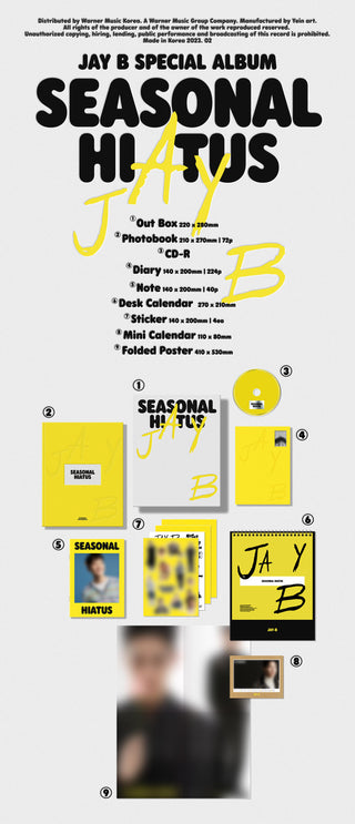 Jay B Special Album Seasonal Hiatus Incusions Out Box Photobook CD Diary Note Desk Calendar Sticker Mini Calendar Folded Poster