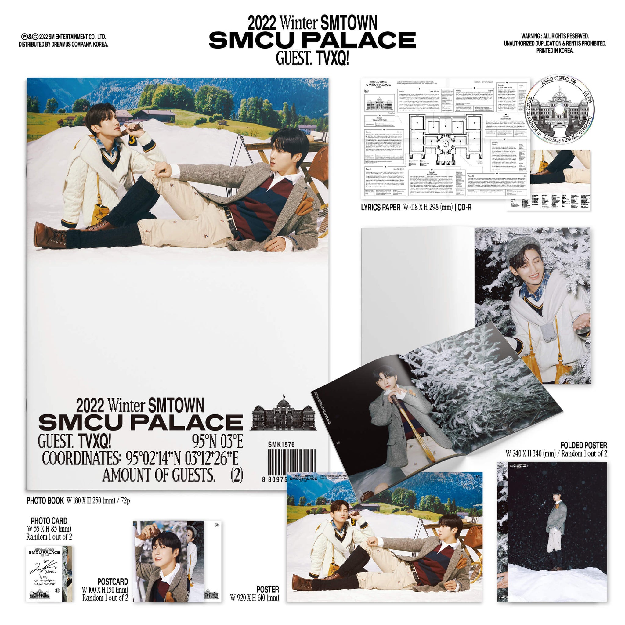 TVXQ 2022 Winter SMTOWN: SMCU PALACE Inclusions Photobook Lyric Paper CD Photocard Postcard Folded Poster