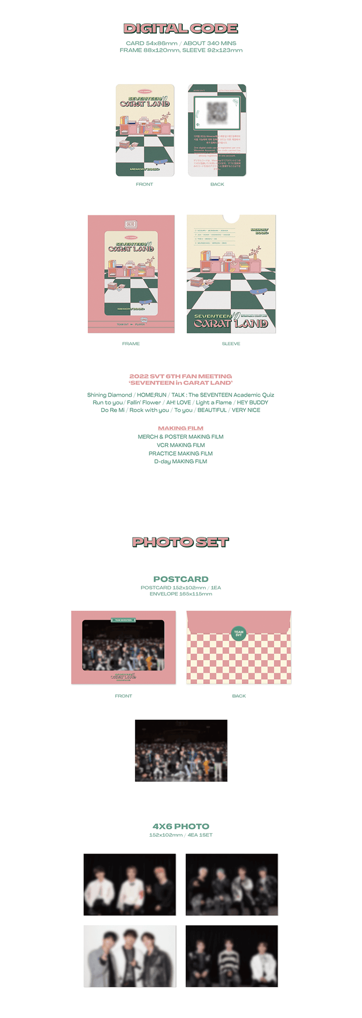 2022 SVT SEVENTEEN in CARAT LAND Digital Code Inclusions Digital Code Photo Set Postcard Envelope 4x6 Photo