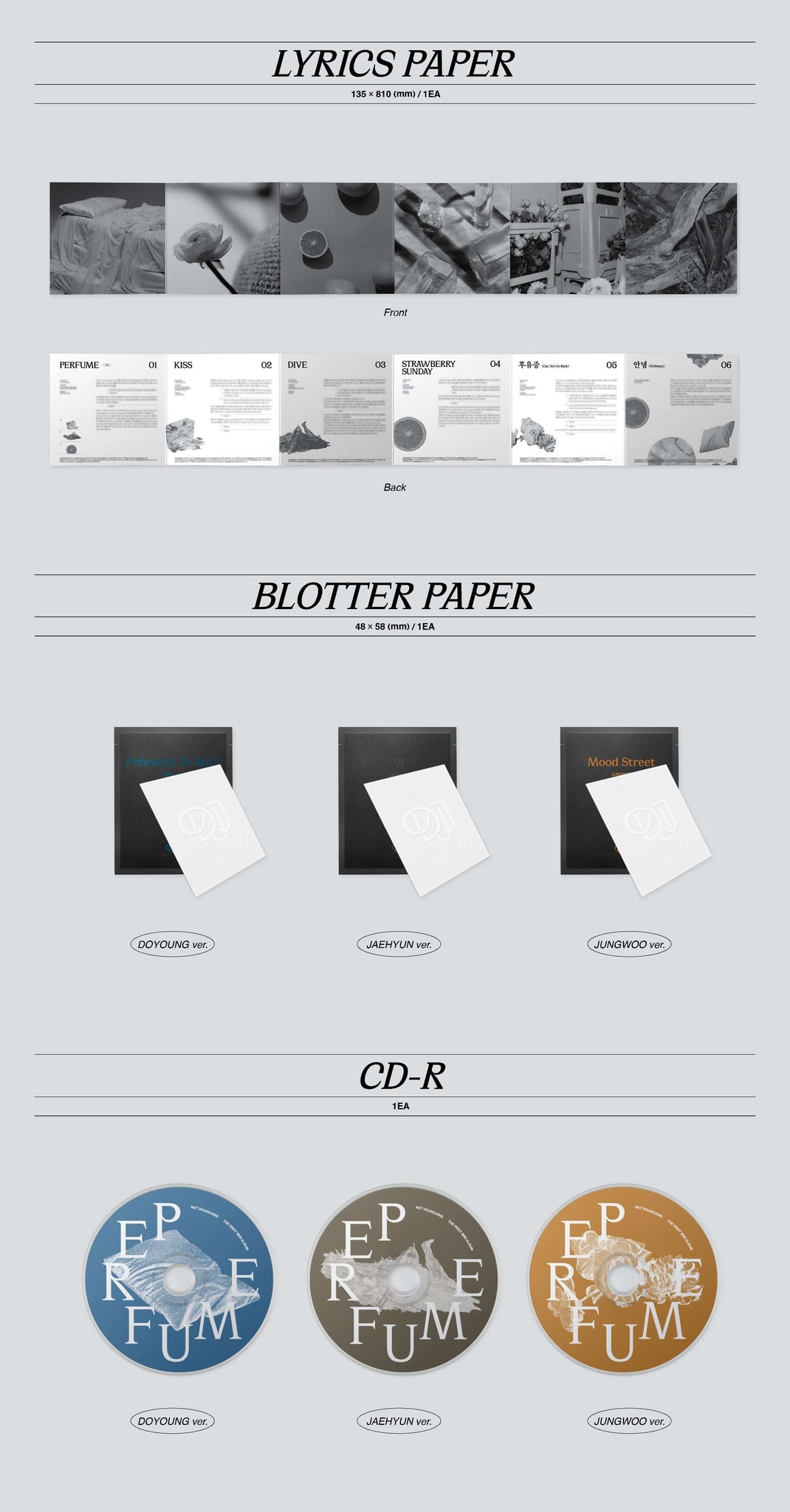 NCT DOJAEJUNG Perfume - Box Version Inclusions Lyrics Paper Blotter Paper CD