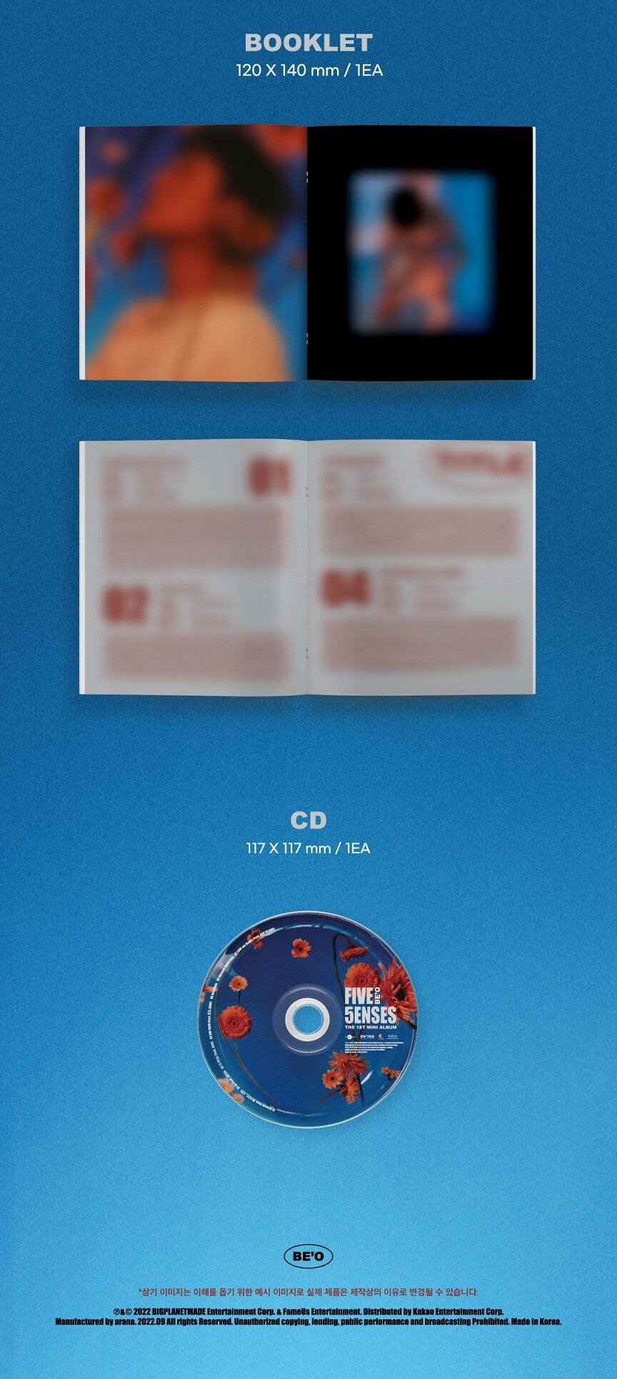 BE'O 1st Mini Album FIVE SENSES Jewel Version Inclusions Booklet CD