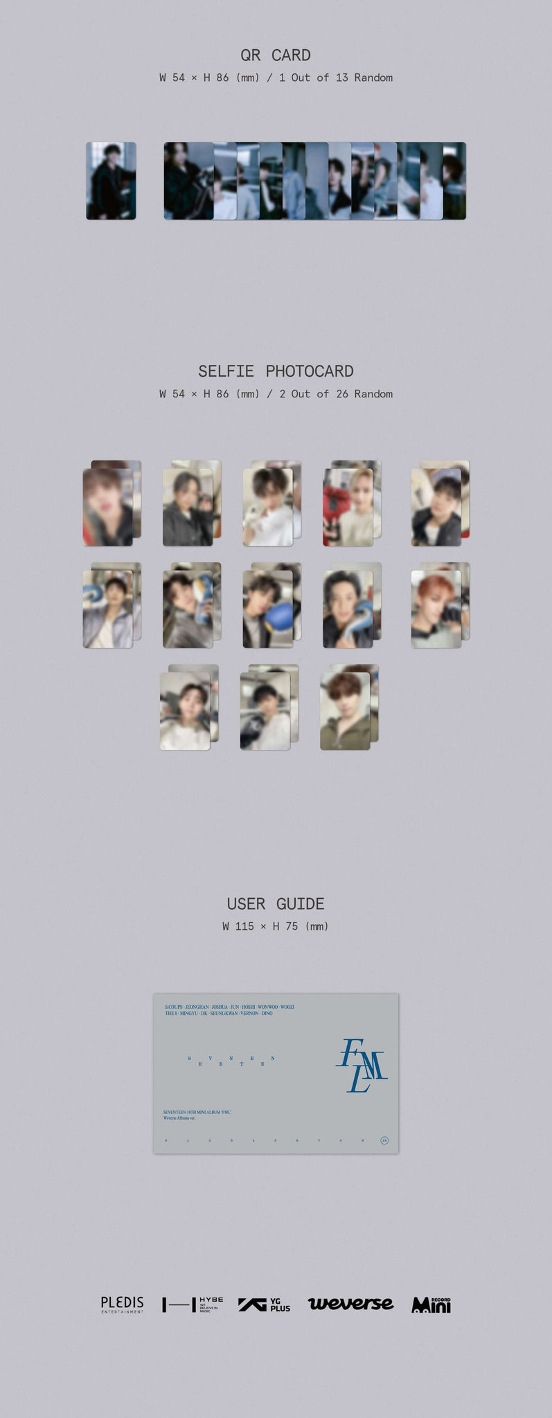 SEVENTEEN FML - Weverse Albums Version Inclusions QR Card Selfie Photocards User Guide